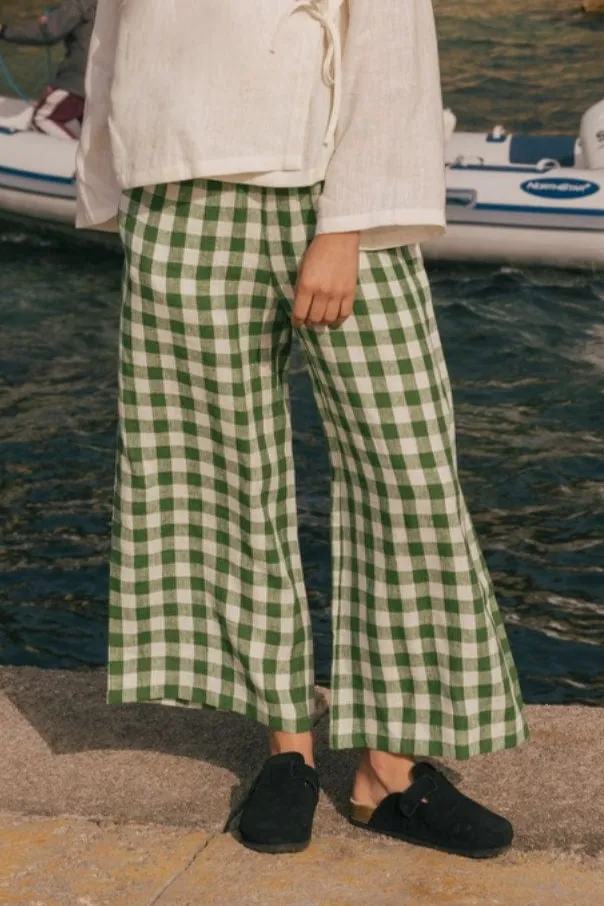 AmourLinen AmourLinen Damen vegan Hose Tokyo Green Gingham, Grün, – Produktbild 2 von 2