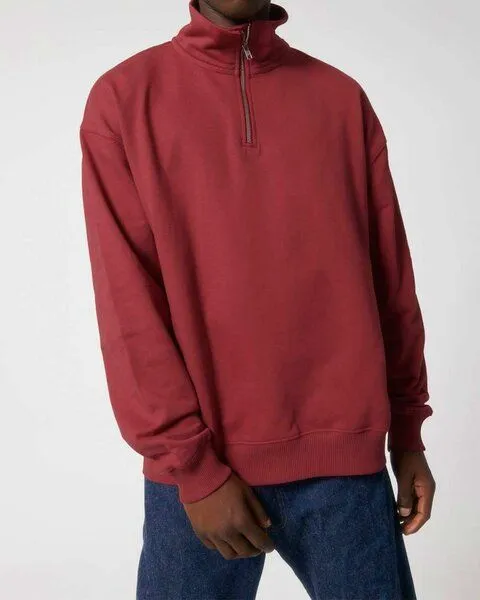 YTWOO YTWOO Oversized Sweatshirt mit kurzem Reißverschluss aus reiner Bio-Baumwolle; Unisex Troyer, Rot, – Produktbild 2 von 4