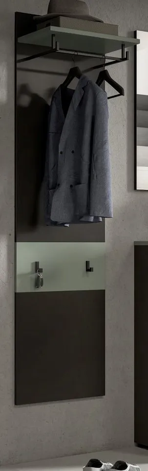 Inn.Furn Garderobenpaneel Cooper (Wandgarderobe in Basalt Grau mit Salbei Grün, 45 x 165 cm), mit Ablage, Kleiderstange und 4 Kleiderhaken, Grau, – Produktbild 4 von 5