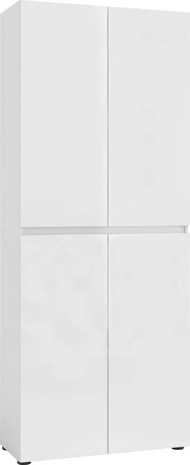 Home affaire Schuhschrank MISTER- Schuhregal, Made in Italy, 12 Fächer, 10 Einlegeböden (80x34x200 cm) Hochglanz lackiert, 4 Türen & mit Platz für ca. 36 paar Schuhe, Weiß, – Produktbild 2 von 5