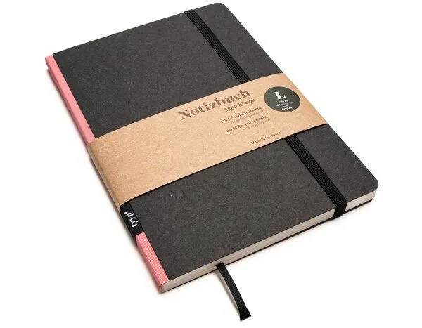 tyyp tyyp Notizbuch A5 schwarz – 100% Recyclingpapier – handmade – Klassik, Rosa, – Produktbild 2 von 4