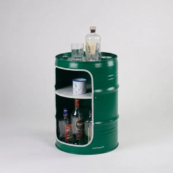 Lockengelöt Lockengelöt Minibar aus einem kleinen Ölfass, Moosgrün (gepulvert), – Produktbild 3 von 3