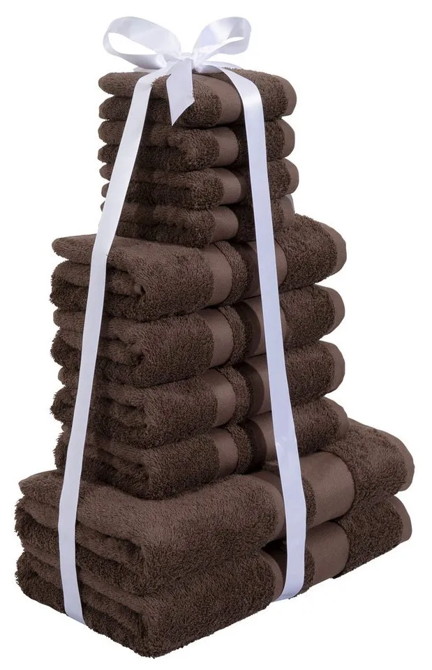 OTTO home Handtuch Set Vanessa, 10-tlg Handtuch-Set, weich, in Standard- und Premium-Qualität, Walkfrottee (Set, 10-St), 100% Baumwolle, Duschtücher, Handtücher, Gästetücher, mit Bordüre, Braun, – Produktbild 8 von 8