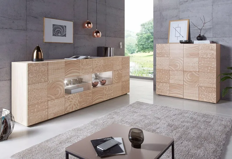 Home affaire Highboard Miro, Breite 121 cm mit dekorativem Siebdruck, Beige, – Produktbild 3 von 5