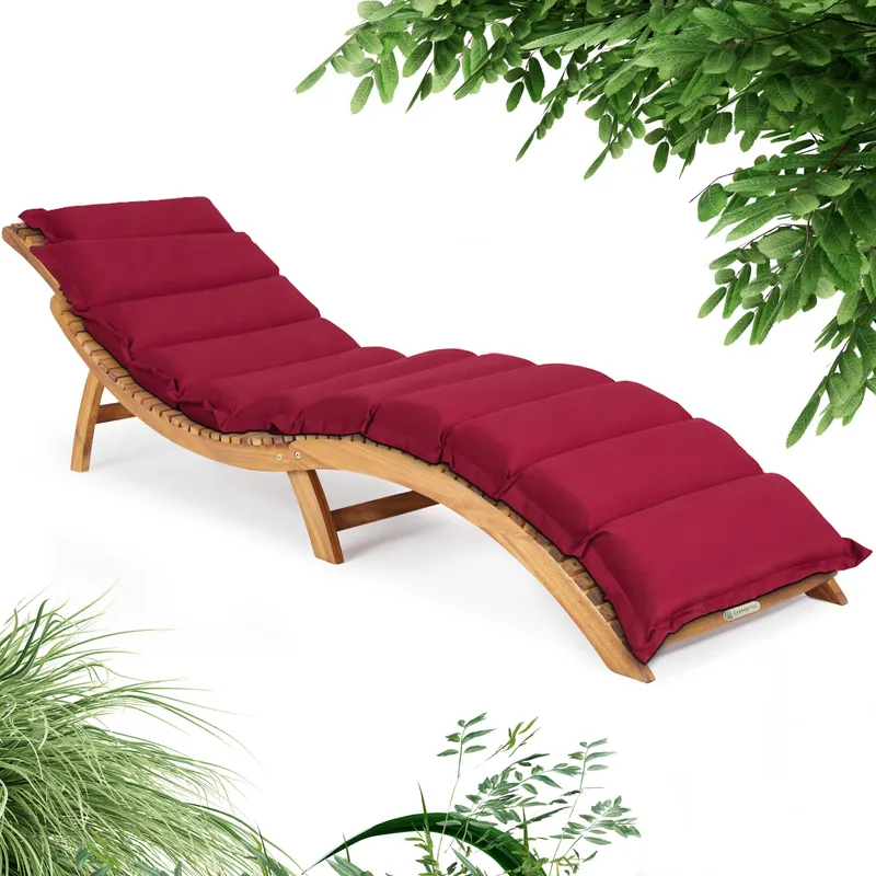 Casaria® Faltbare Gartenliege Akazie FSC®-zertifiziert inkl Auflage Rot – Produktbild 1 von 2