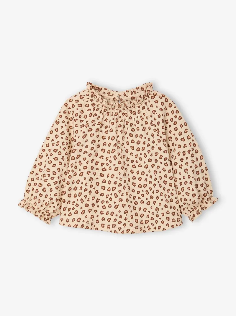Vertbaudet Baby Shirt mit Rüschenkragen, Vanille leo, – Produktbild 2 von 4