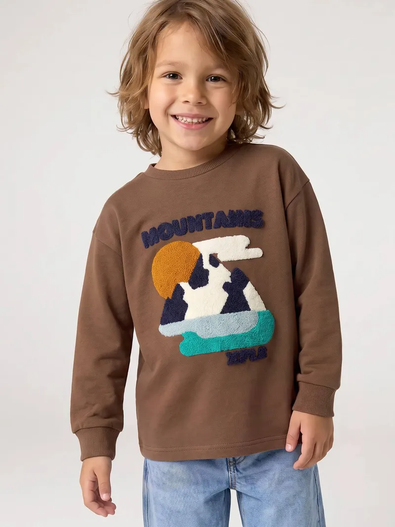 Vertbaudet Shirt mit Bouclé-Print Jungen, Hellbraun, – Produktbild 2 von 4