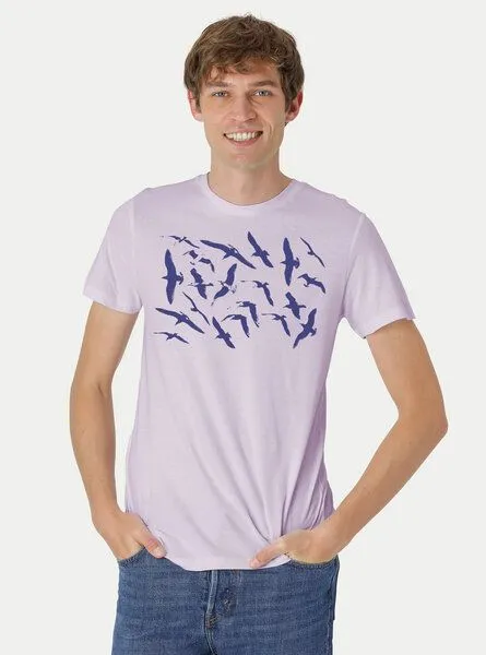 Peaces.bio - handbedruckte Biomode Peaces.bio - handbedruckte Biomode Fit T-Shirt Möwen Herren, Lila, – Produktbild 1 von 2