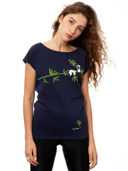 FellHerz FellHerz Damen T-Shirt Faultier Bio Fair, Midnight (blau), – Produktbild 3 von 4