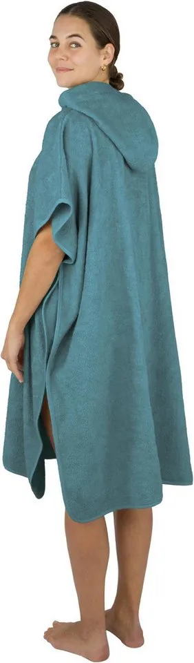 normani Badeponcho Badeponcho aus Bio-Baumwolle Sitra, Bio-Baumwolle, Kapuze, Schlupf, Strandponcho 90x105 cm aus 100 % Öko-Baumwolle mit Kapuze, Blau, – Produktbild 3 von 8