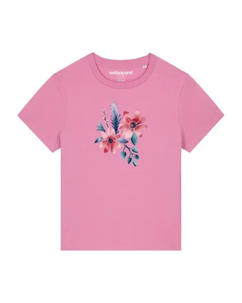 watapparel watapparel T-Shirt Frauen Blume in Wasserfarbe 02, Bubble pink, – Produktbild 1 von 4