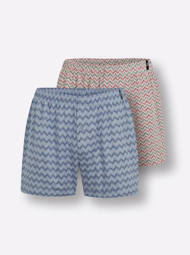 wäschepur men Boxershorts bleu-bedruckt + grau-bedruckt, Bleu-bedruckt + grau-bedruckt, – Produktbild 2 von 3