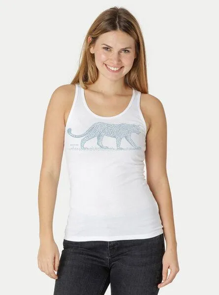 Peaces.bio - handbedruckte Biomode Peaces.bio - handbedruckte Biomode Bio-Damen-Tank Top Leopard, Weiß, – Produktbild 2 von 3