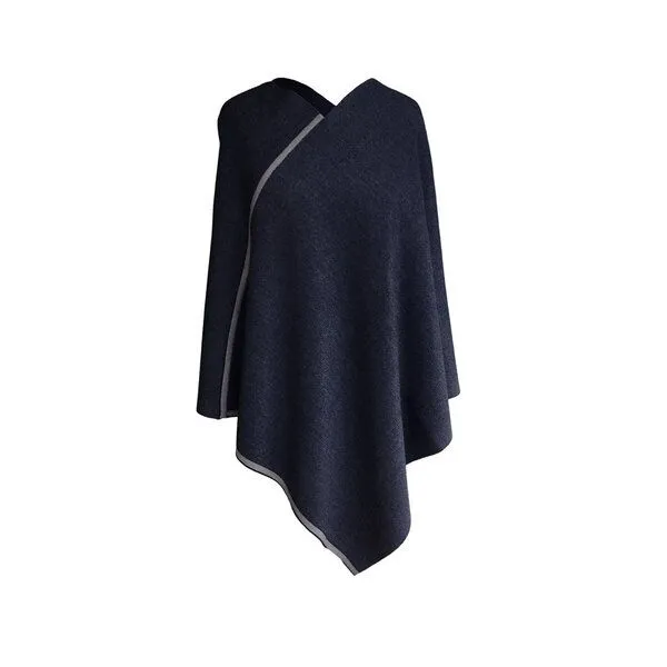 austriandesign.at austriandesign.at DreieckPoncho reversibel dünn aus extrafeiner Merinowolle, Blau/grau, – Produktbild 1 von 4