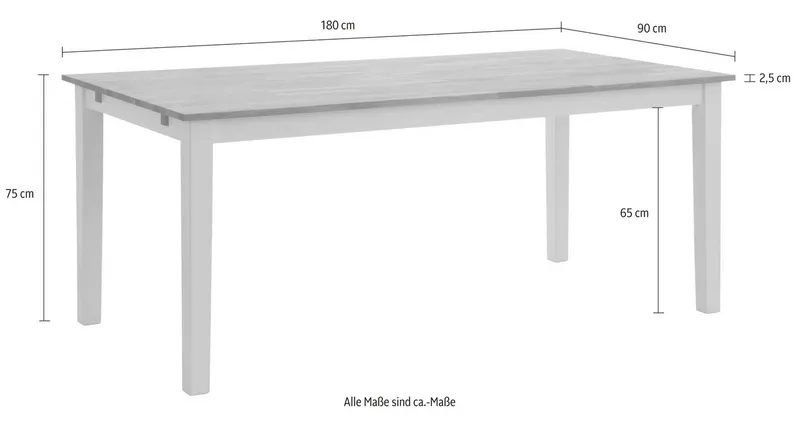 Home affaire Esstisch Samba Holztisch Landhaus Küche, aus massivem Buchenholz, 140 cm oder 180 cm, verlängerbar, Weiß, – Produktbild 6 von 6