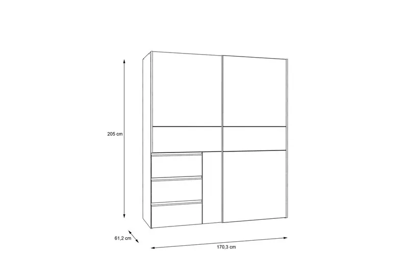 FORTE Schwebetürenschrank Winn2 mit Spiegel und 3 Schubkästen, Weiß, – Produktbild 5 von 5