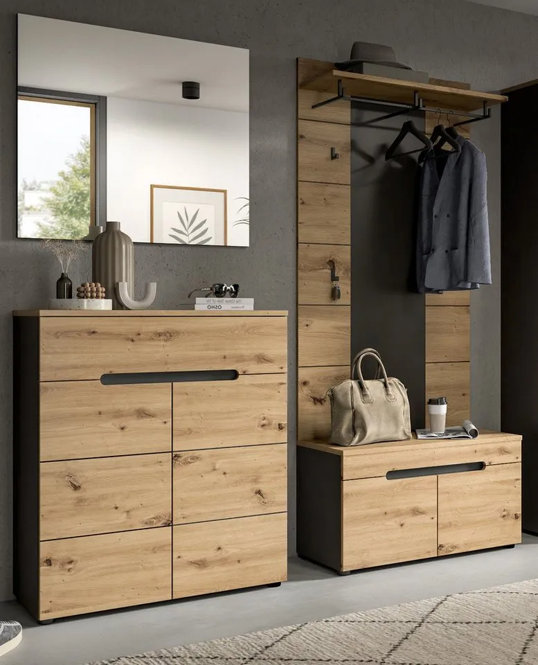 Inn.Furn Garderoben-Set Cooper, (Flurgarderobe in Eiche Artisan und Basalt grau, 4-teilig, 170 x 190 cm), mit Soft-Close-Funktion, Beige, – Produktbild 4 von 5