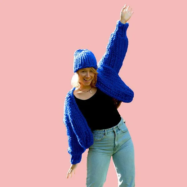PANAPUFA PANAPUFA 100% Merino Chunky wolle Strickjacke, Blau, – Produktbild 1 von 1
