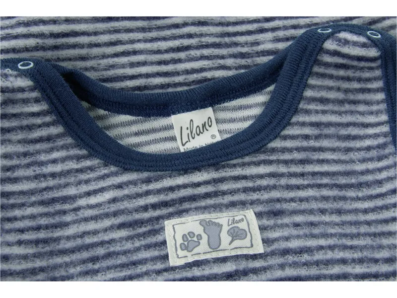 Lilano Lilano Baby Strampler mit Fuß Bio-Merinowolle Wollplüsch marine-geringelt Gr.56, Blau, – Produktbild 2 von 2