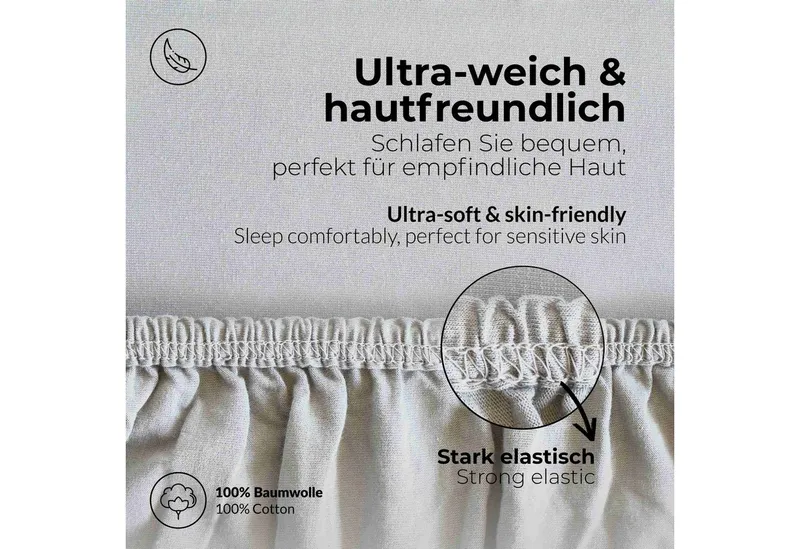etérea Himmlische Qualität Spannbettlaken etérea Comfort Jersey Spannbettlaken, Jersey, Gummizug: rundum, (1 Stück), Silberfarben, – Produktbild 4 von 5
