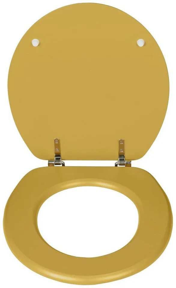 Wenko Wenko WC-Sitz Prima, matt, aus MDF, feuchtigkeitsresistent, Edelstahlbefestigung, Gelb, – Produktbild 3 von 4