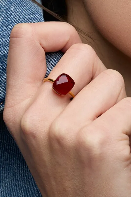 Amadeus Amadeus Damen vegan Ring Sophia Roter Granat Gold, Gold, – Produktbild 2 von 2