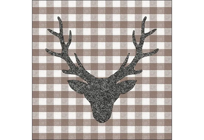 Ambiente Luxury Paper Products Papierserviette, Servietten Papier 33x33cm 3-lagig mit Hirsch Kopf Karo Motiv 20 Stück, Braun, – Produktbild 1 von 1