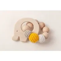 NoniKids Berlin NoniKids Berlin Greifling Beißring Holz *Elefant* | Bio Baumwolle, Gelb/grau, – Produktbild 1 von 1