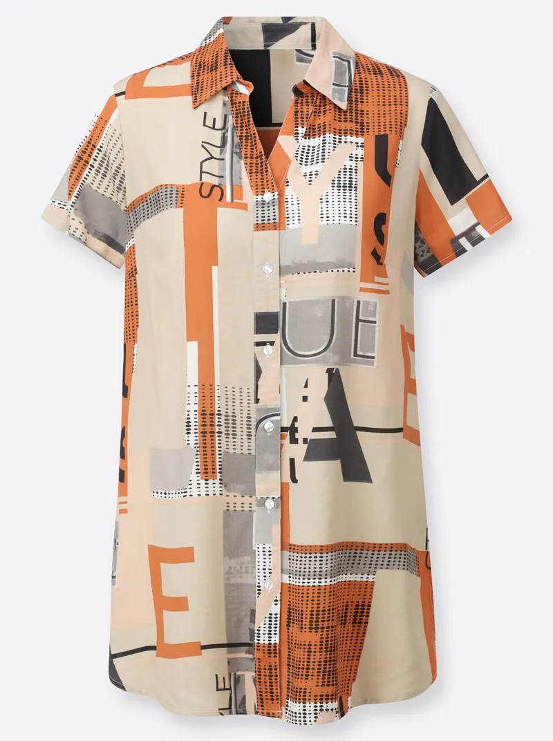 Witt Longbluse orange-sand-bedruckt, Orange-sand-bedruckt, – Produktbild 1 von 2