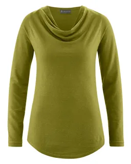 HempAge Hempage Damen vegan Top Mit Langen Ärmeln Und Wasserfallausschnitt Weidegrün – Produktbild 1 von 1