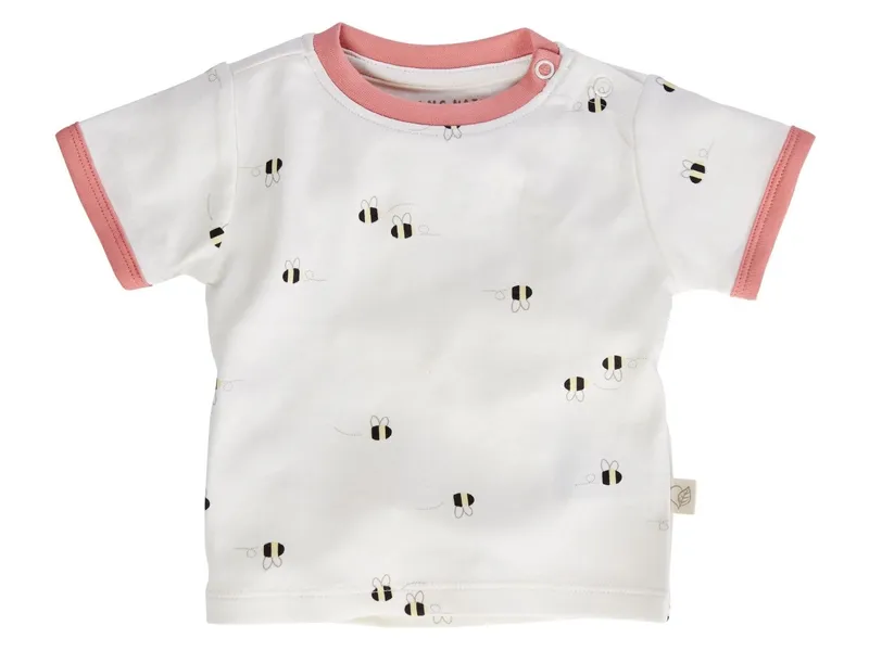 HANS NATUR Baby T-Shirt Bio-Baumwolle Biene off white-rosa Gr.50/56, Mehrfarbig, – Produktbild 1 von 2