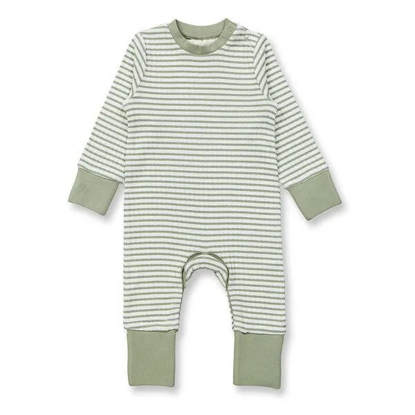 Sense Organics sense-organics Baby Strampler geringelt, Modell TONA, Salbeigrün-weiß geringelt, – Produktbild 1 von 4