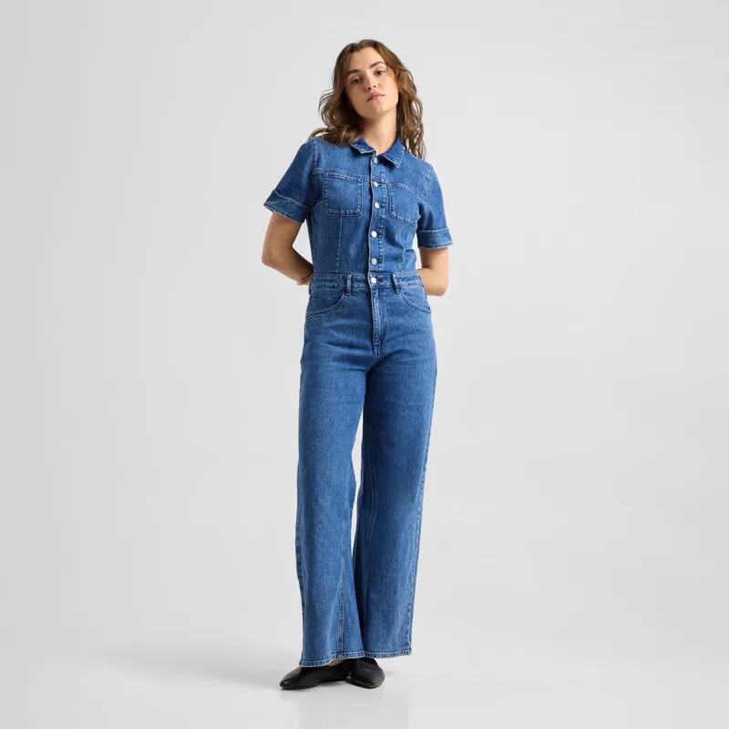 DAWN DAWN TWITTER Minimal Stretch - Short Sleeve Overall, Medium blue, – Produktbild 1 von 1