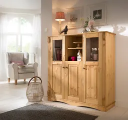 OTTO home Highboard Teresa (Maße (B/T/H): 119/40/120 cm), Vitrine, Türen mit Glaseinsätzen, aus massiver Kiefer, FSC® – Produktbild 1 von 1