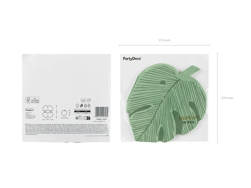 partydeco Papierserviette, Servietten Papier 14,5x18cm Monstera Blatt 12 Stück Grün, Grün, – Produktbild 2 von 5
