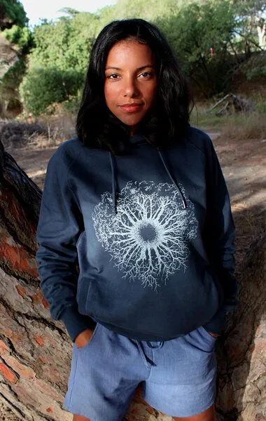Life-Tree Life-Tree Hoodie aus Biobaumwolle Fairwear für Damen "WoodenIris", Blau, – Produktbild 3 von 4