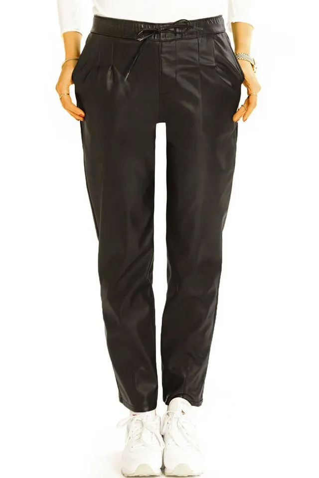 be styled Lederimitathose Hüftige Imitatlederhose schwarze lockere Damenhose - Damen - j6L-2 Lederlook, Schwarz, – Produktbild 2 von 5