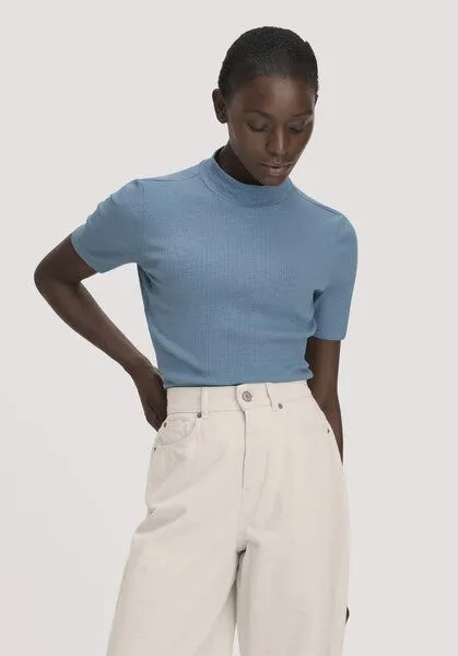 hessnatur hessnatur Mock-Neck Shirt Slim aus Bio-Baumwolle, Kristallblau, – Produktbild 1 von 4