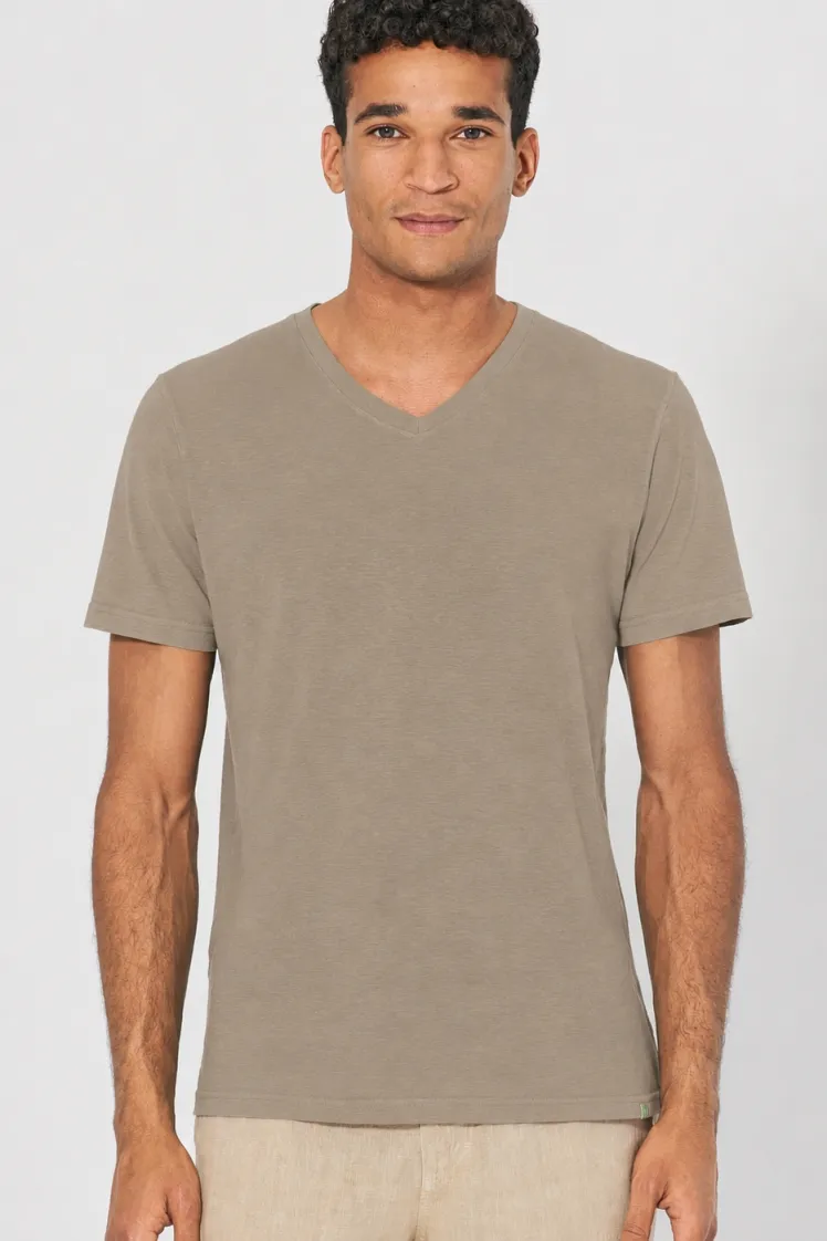 HempAge Hempage Herren vegan T-Shirt Mit V-Ausschnitt Slim Fit Grit Beige, Beige, – Produktbild 2 von 2