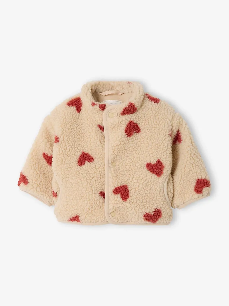 Vertbaudet Baby Teddyfleece-Jacke mit Herzmuster, Beige, – Produktbild 2 von 4