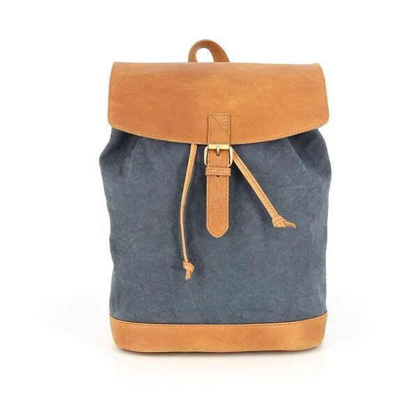 GLOBO Fair Trade GLOBO Fair Trade Lässiger Rucksack NOIDA aus Canvas & mattem Ökoleder, Braun/ blau, – Produktbild 1 von 4