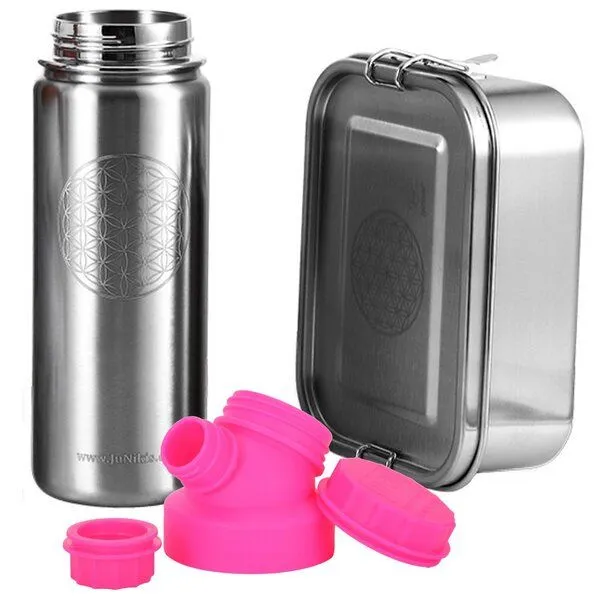 JN JuNiki's JN JuNiki's Set "Blume des Lebens": Lunchbox + 550ml isolierte Edelstahltrinkflasche, Pink, – Produktbild 1 von 4