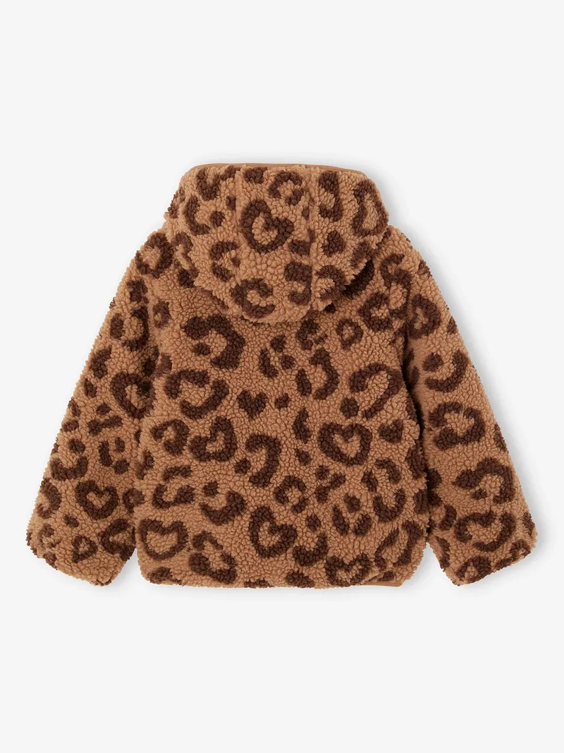 Vertbaudet Vertbaudet Übergangsjacke aus Teddyfleece mit Kapuze und Leopardenmuster Mädchen, Braun bedruckt, – Produktbild 4 von 4