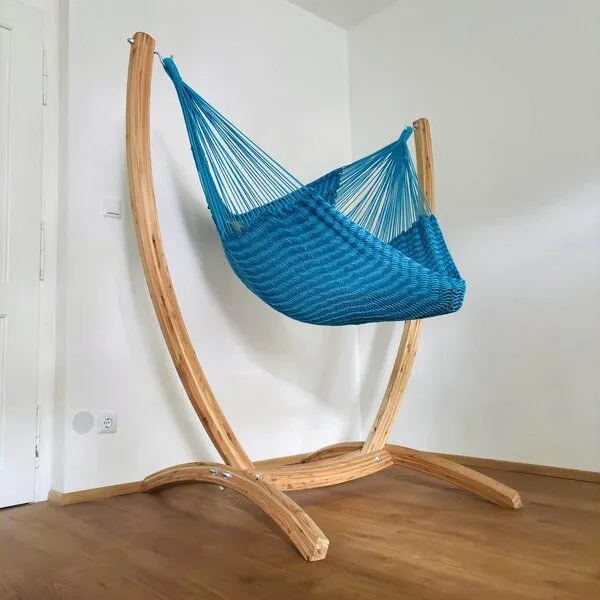 MacaMex MacaMex Hängesessel SET – Uve Holzständer mit Vela Netzhängesessel, Azure-blau, – Produktbild 3 von 4