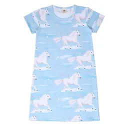 Walkiddy Kinder Nachthemd „White Horses“ aus Bio-Baumwolle in Blau – GOTS-zertifiziert, Walkiddy – Produktbild 1 von 1