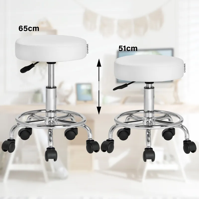 Casaria® Rollhocker 2er-Set Kunstleder Weiß 360° drehbar, Weiß, – Produktbild 2 von 2
