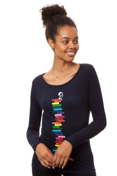 FellHerz FellHerz Damen Longsleeve Books Girl Bio Fair, Navy (blau), – Produktbild 4 von 4