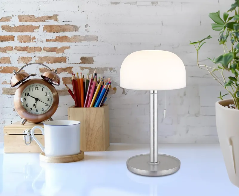 GLOBO LIGHTING LED Tischleuchte NORMAN, mehrere Helligkeitsstufen, LED fest integriert, warmweiß - kaltweiß, Akkutischleuchte auch für draußen, Zugschalter Kordel, Akkulampe, Braun|silberfarben, – Produktbild 1 von 3