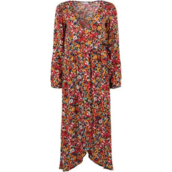 KnowledgeCotton Apparel KnowledgeCotton Apparel Wickelkleid FLOWER aus Lenzing EcoVero, Rot (item colour), – Produktbild 3 von 4
