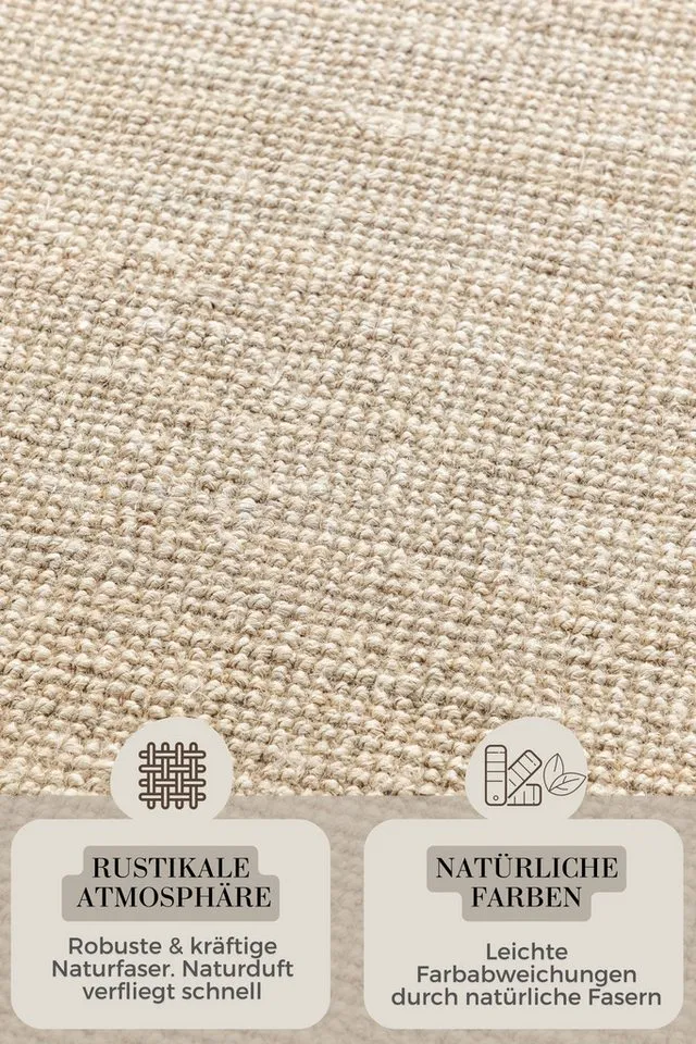 HANSE Home Teppich Jaipur Juteteppich, als Läufer und in Rund, rechteckig, Höhe: 10 mm, 100% Naturfaser, Wohnzimmer, Esszimmer, Schlafzimmer, Weiß, – Produktbild 8 von 8